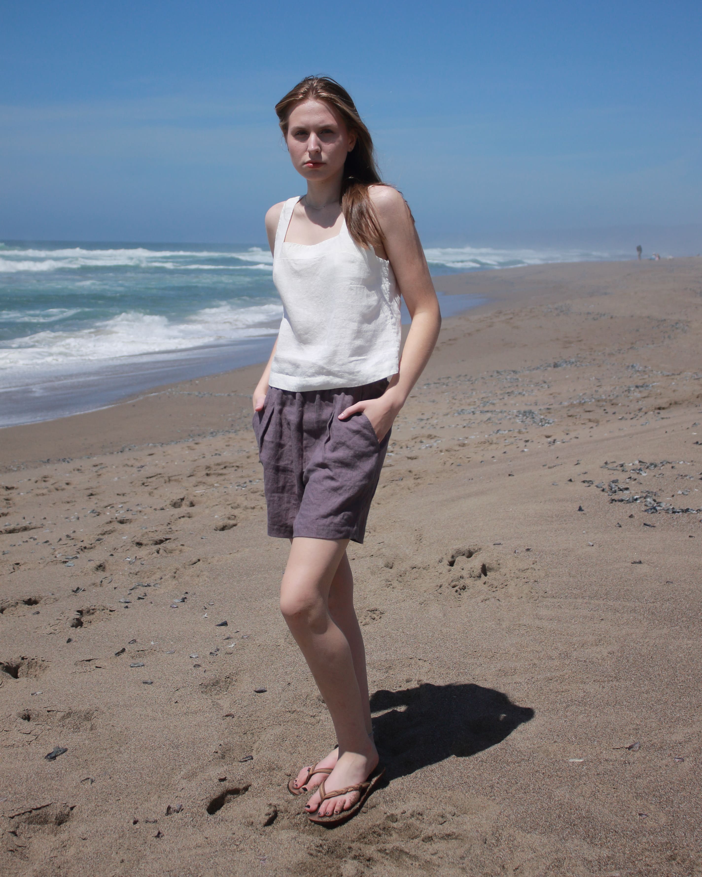 White linen tank top for women