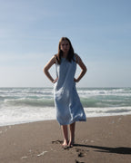 Sleeveless light blue linen maxi dress