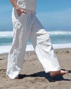 Relaxed fit white linen pants outfit