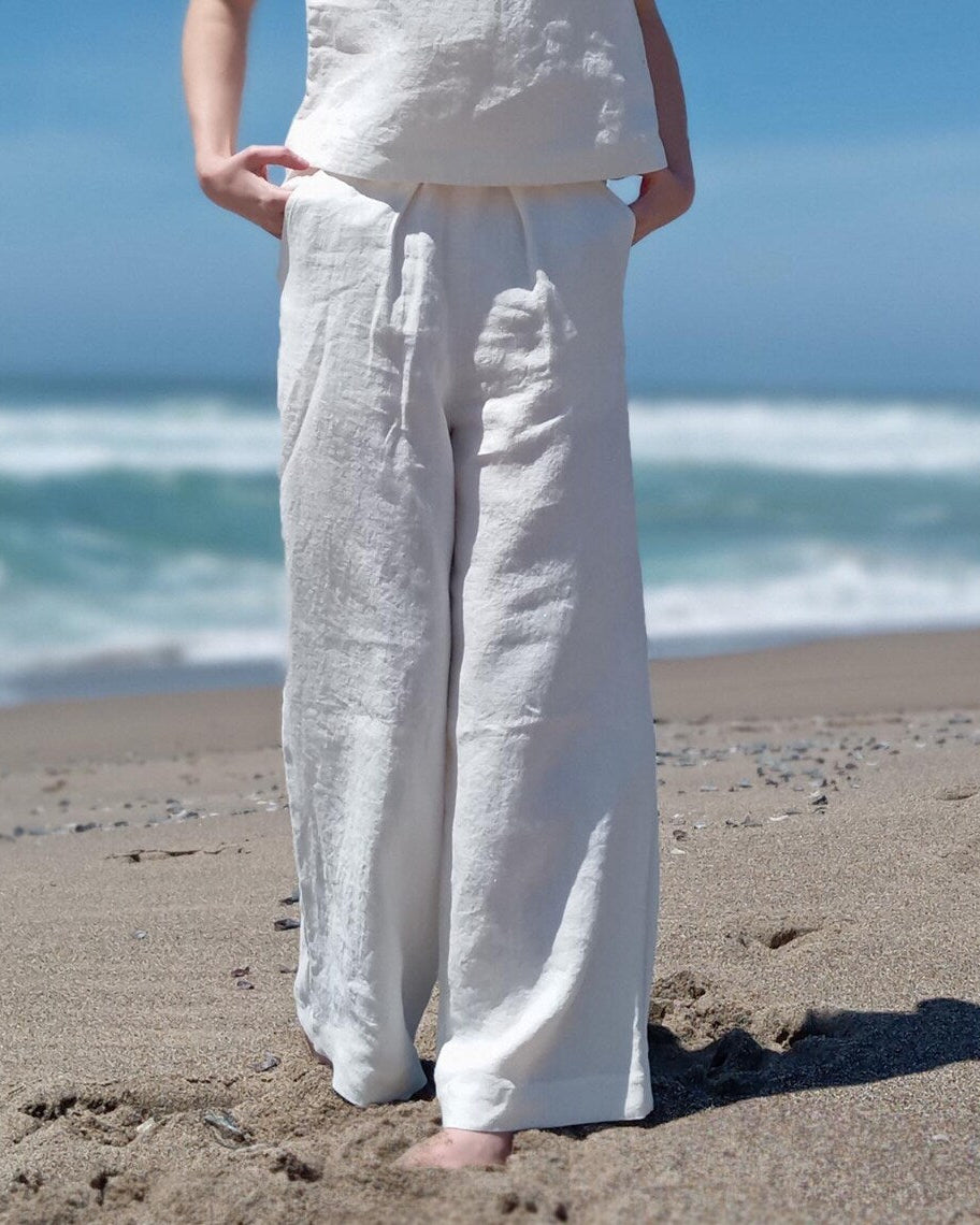 Wide leg white linen pants for summer