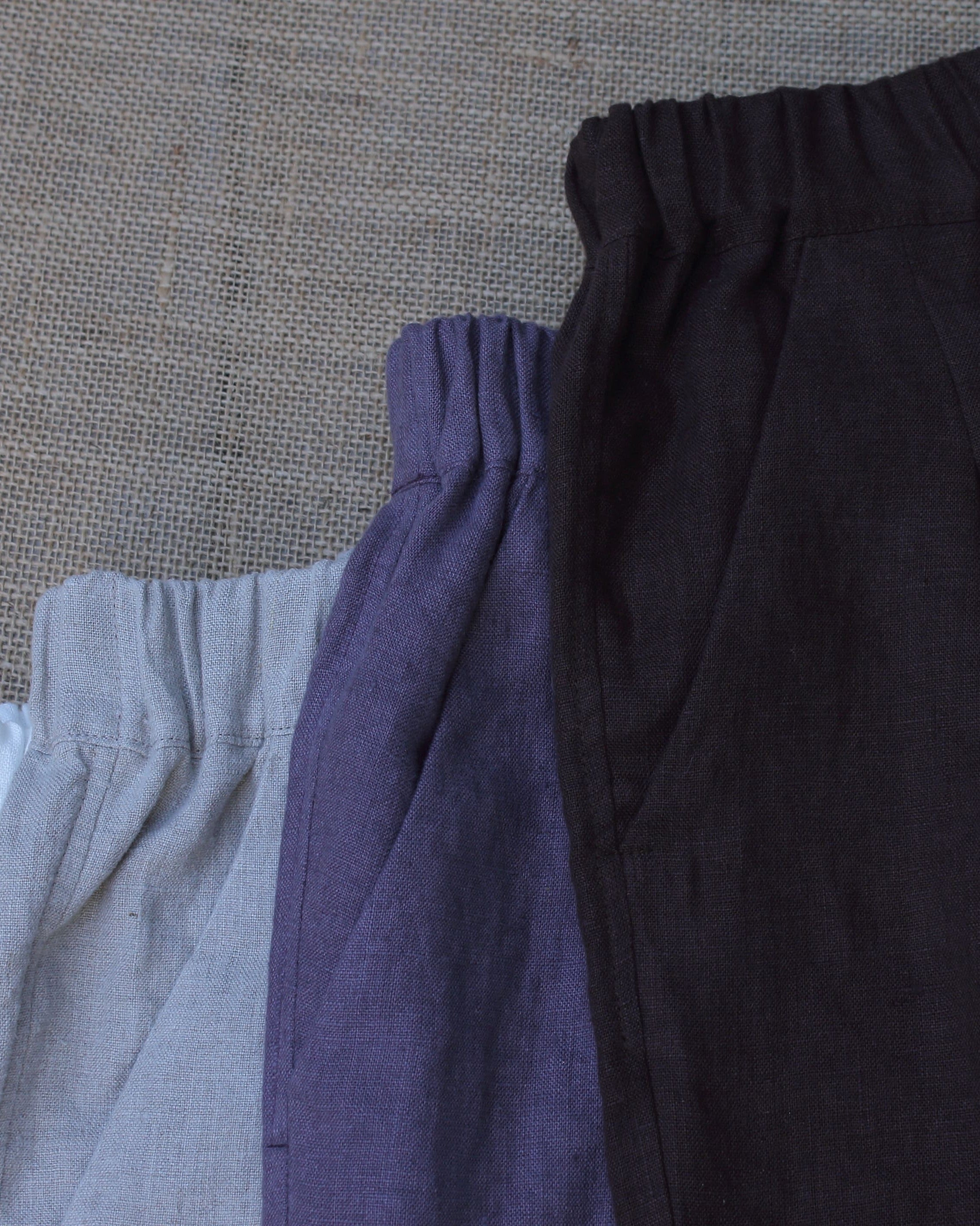 Elastic waistband detail on linen shorts