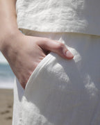 White linen pants with pockets